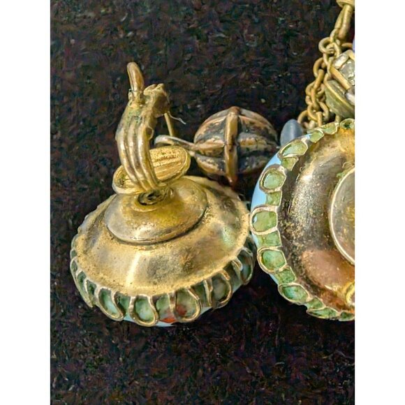 Vtg Beaded Faux Art Glass Rhinestone Dangle Drop Earrings By Kramer Of NY 3" HTF - Picture 6 of 16